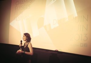 Marie-Helene interpreting at the Champs-Elysees Film Festival